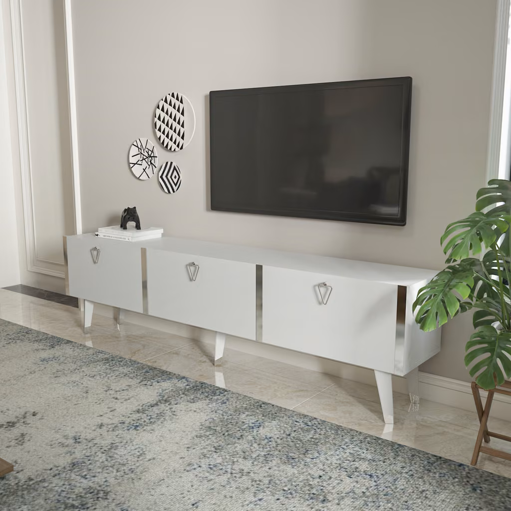 Milagro TV komoda, sjajni, bijeli i srebrni