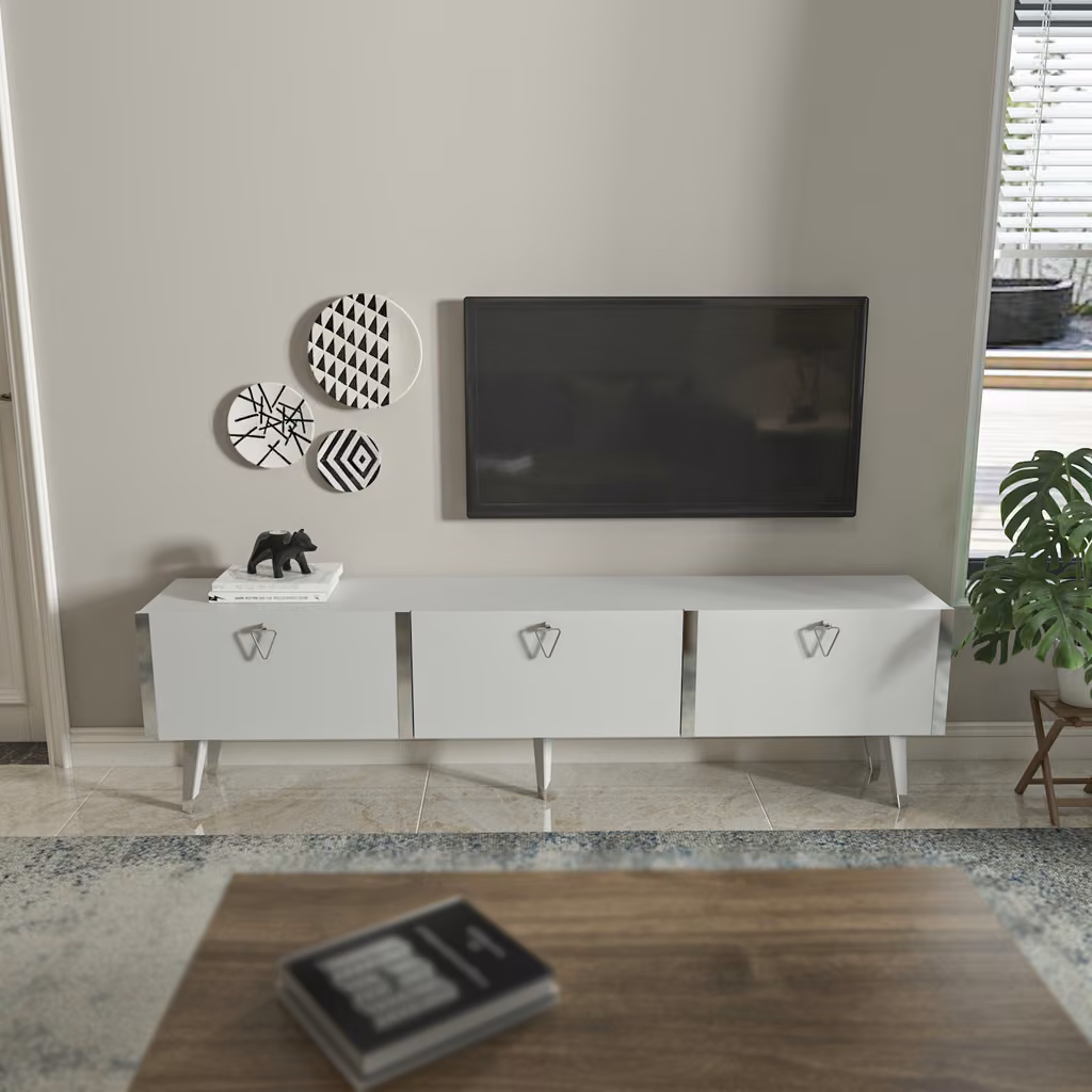 Milagro TV komoda, sjajni, bijeli i srebrni