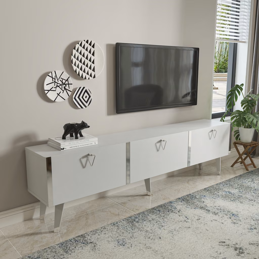 Milagro TV komoda, sjajni, bijeli i srebrni