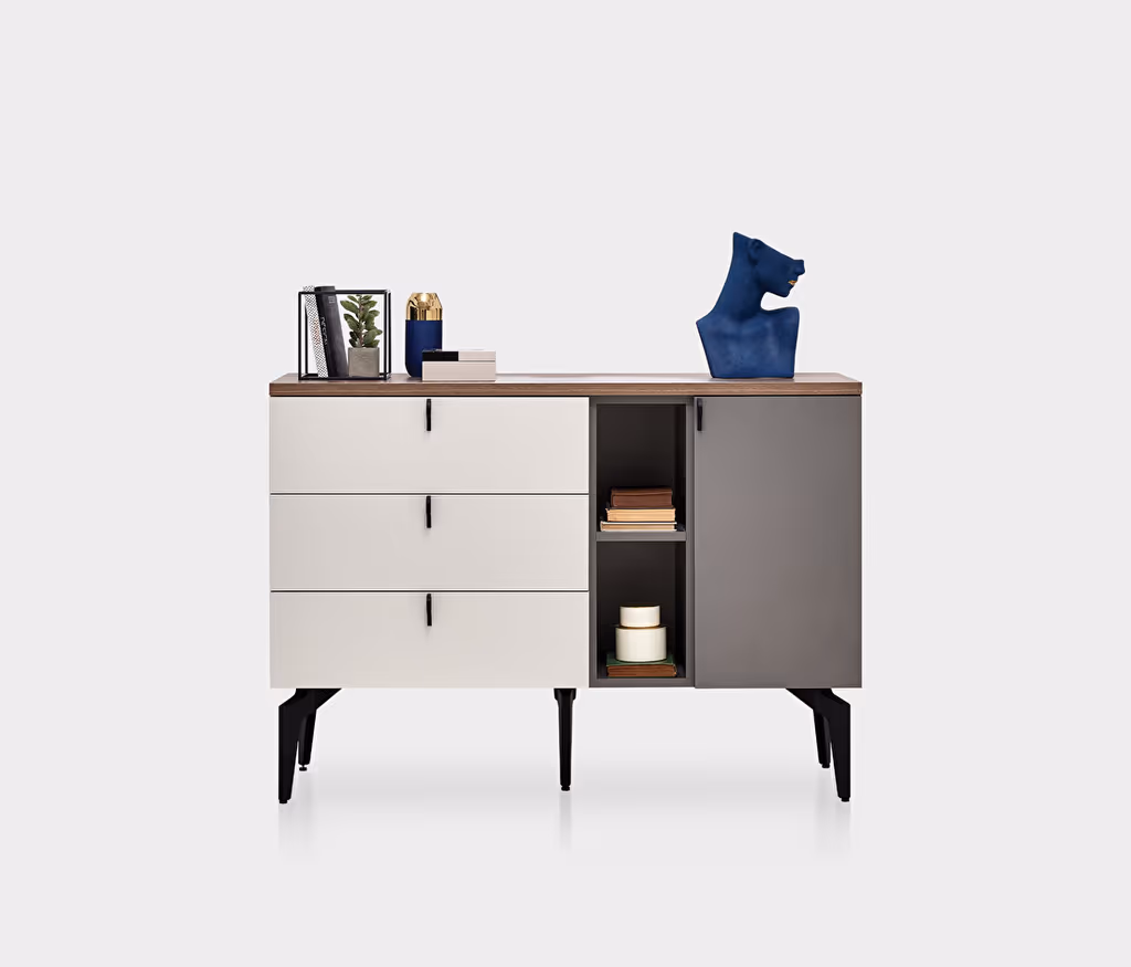 Cordell Chest of Drawers White-Gray-Walnut
