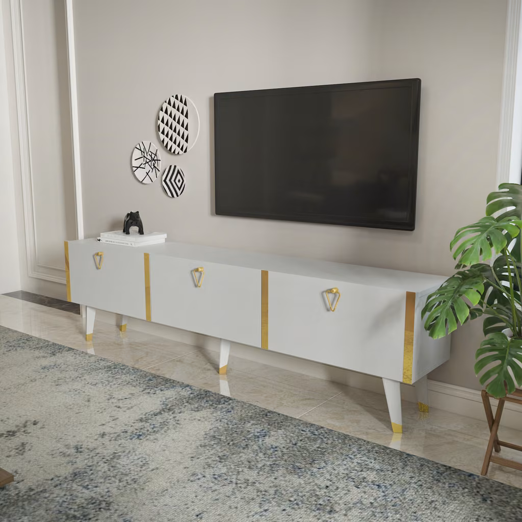 Milagro TV komoda, sjajni, bijelo-zlatni
