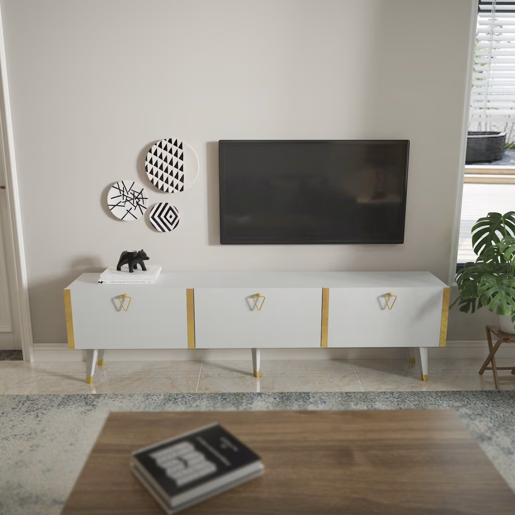 Milagro TV komoda, sjajni, bijelo-zlatni