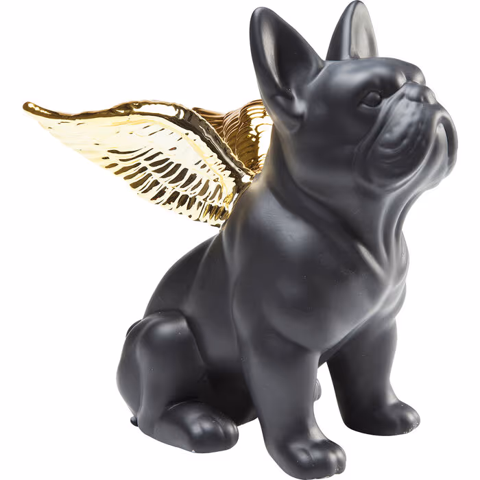 Decor Figura Sitting Angel Dog Gold-Black
