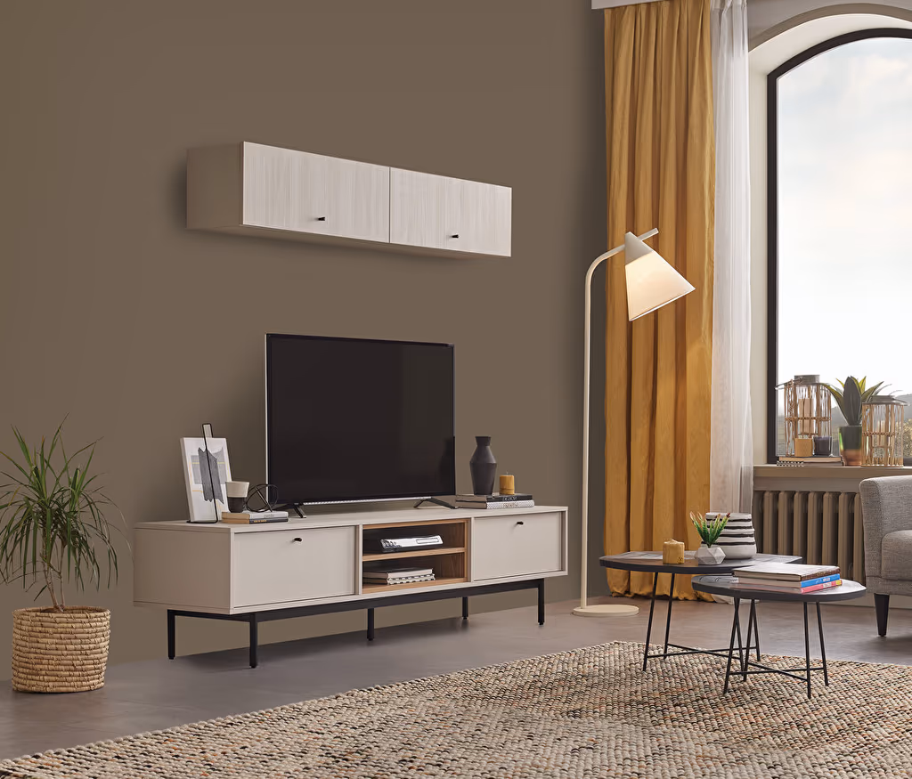 Loreto Off-White-Walnut TV Unit Combination 1
