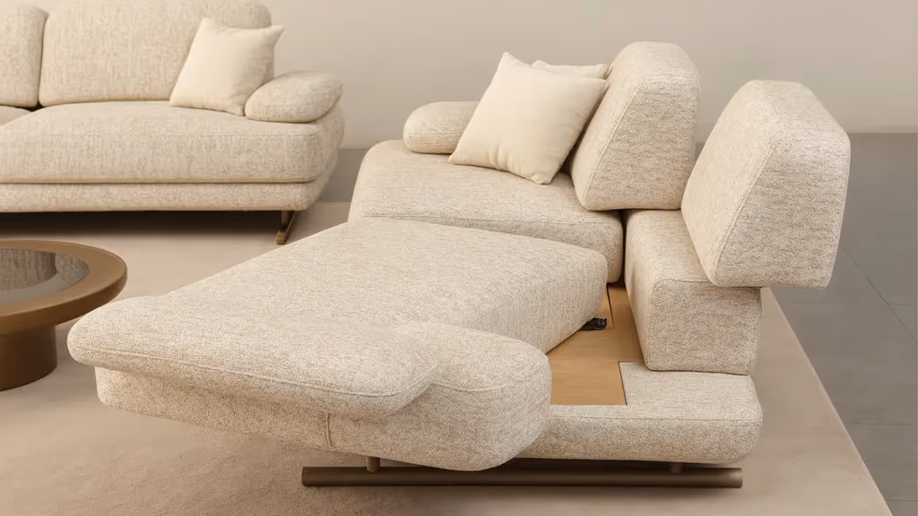 Nappa set sadrži dva trosjeda i fotelju u ekskluzivnoj tkanini, savršen za elegantne prostore