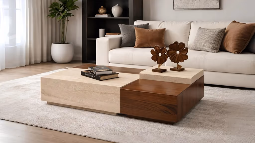 Klub sto set 187 Walnut Travertino
