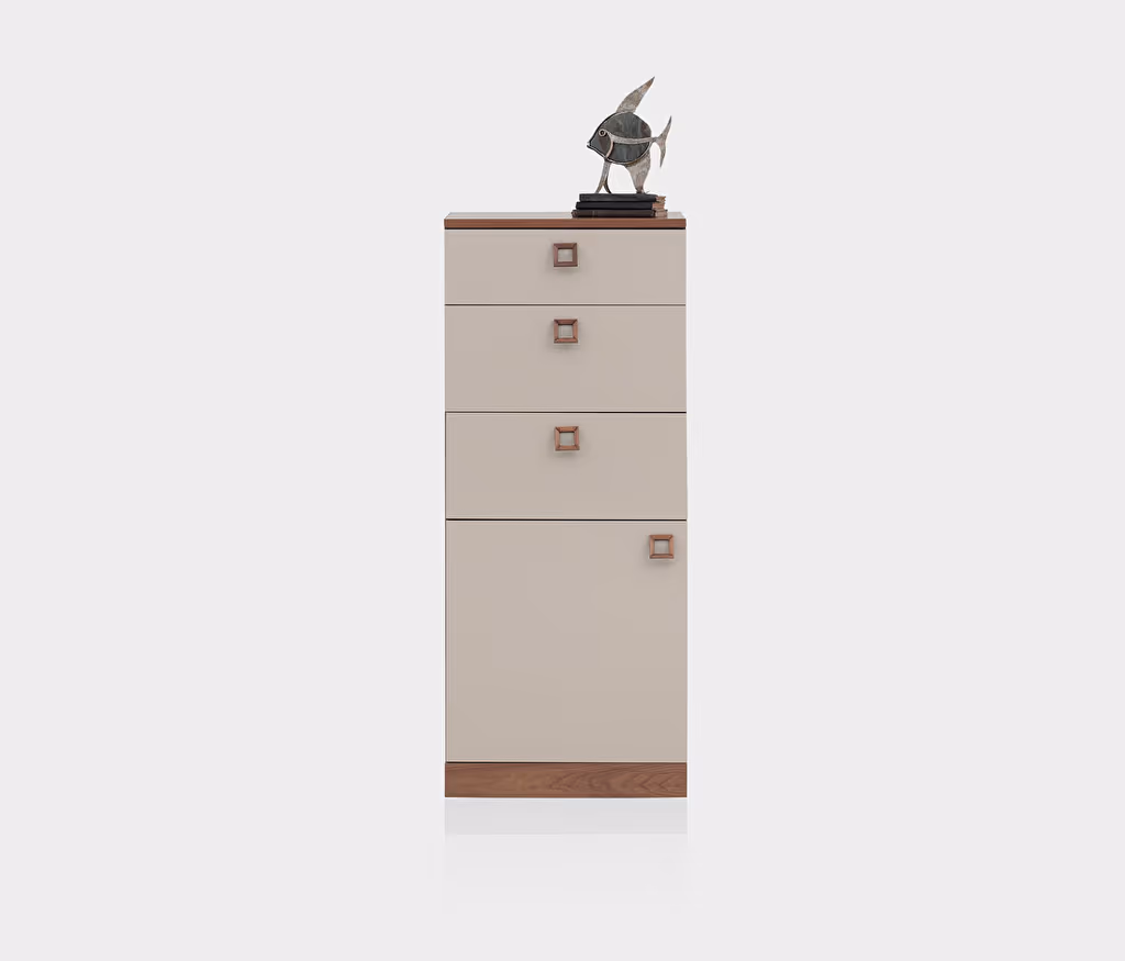 Mistral Walnut - Glossy Cream High Chest of Drawers